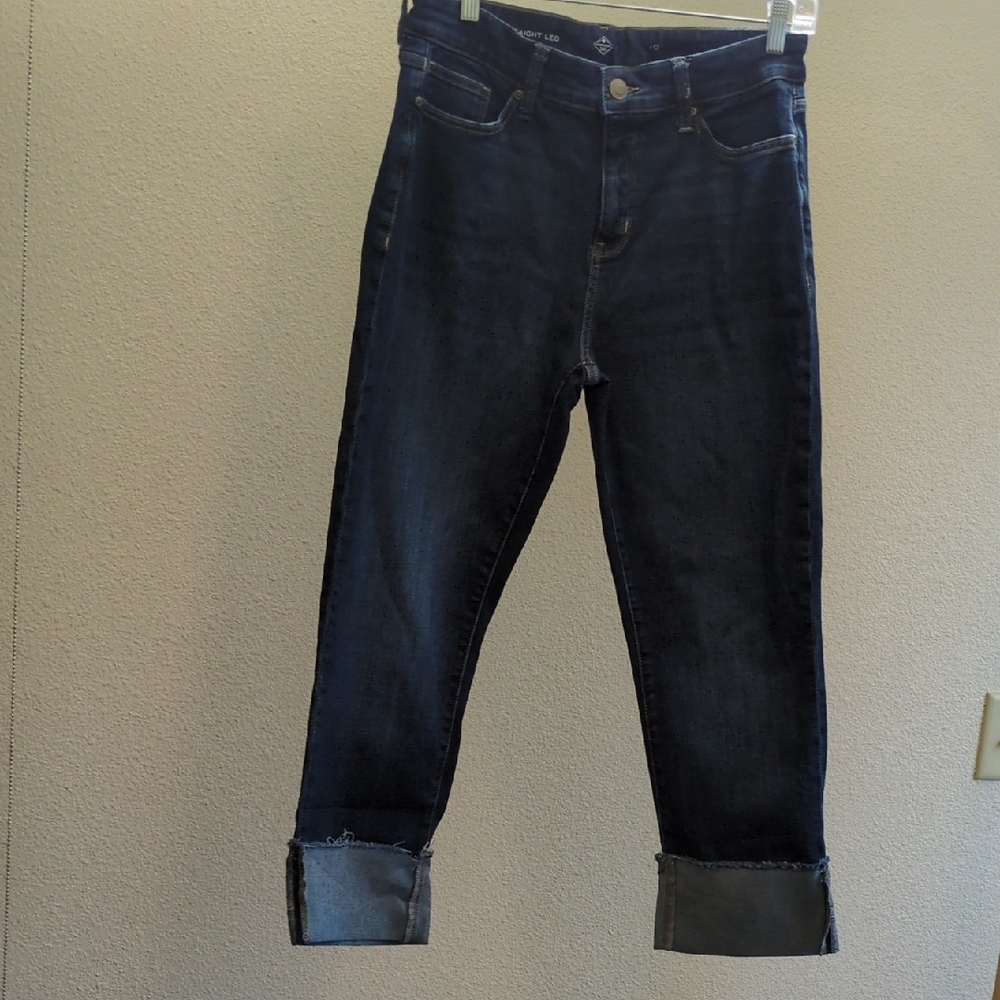 St John's Bay Women's Size 10 Dark Blue Cuffed Jeans
